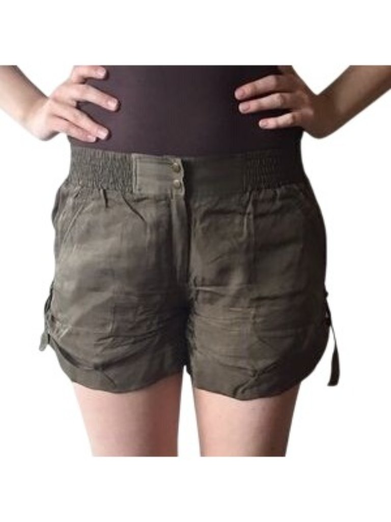 Diane Von Furstenberg Taipa Olive Green Satin Shorts